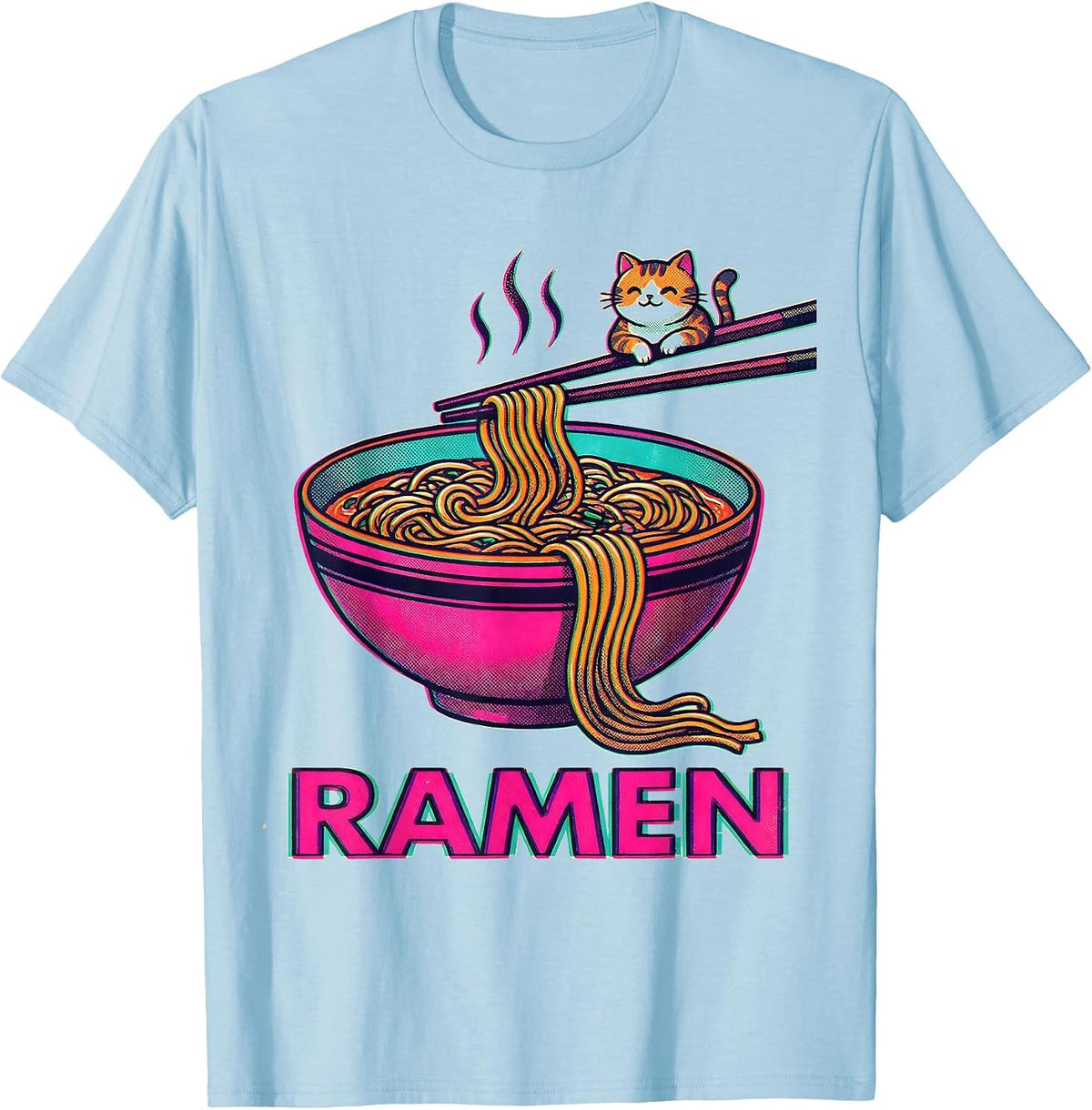Men's RAMEN Kawaii Anime Cat Ramen Lover Funny Japanese Humor T-Shirt - Baby Blue