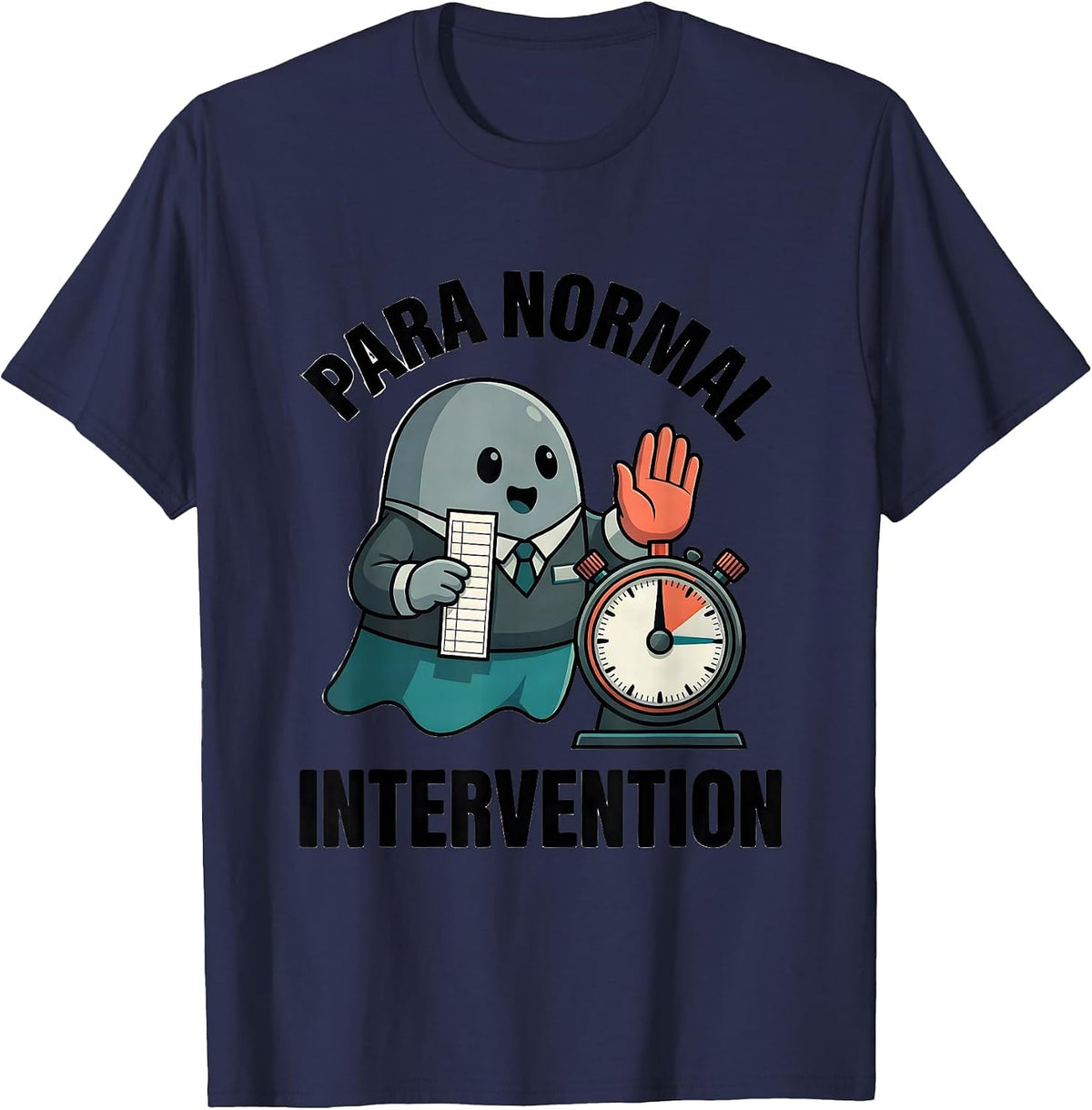 Men's Para Normal Intervention Funny Ghost Paraprofessional T-Shirt - Navy Blue