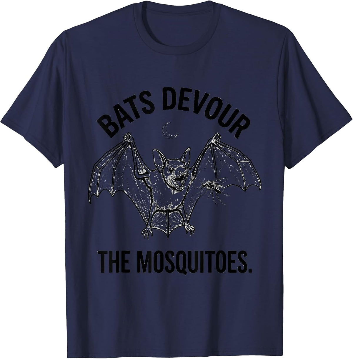 Bats Devour The Mosquitoes Funny Bat Lover Halloween Nature T-Shirt - Navy Blue
