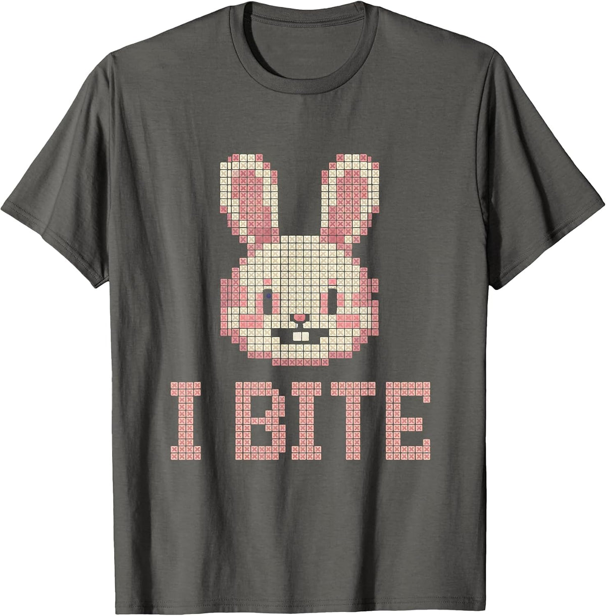 I Bite Alt Goth Kawaii Bunny Rabbit Cute Eerie Humor T-Shirt - Asphalt Grey