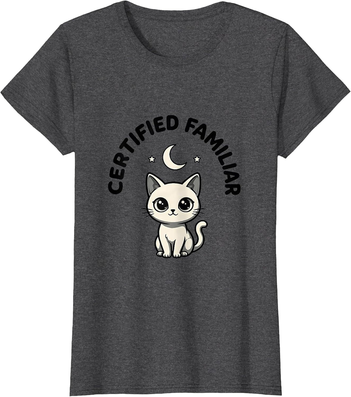Women's Certified Familiar Pastel Goth Kawaii Creepy Cute Cat T-Shirt - Dark Heather Grey