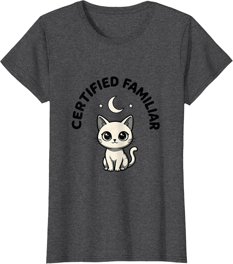 Women's Certified Familiar Pastel Goth Kawaii Creepy Cute Cat T-Shirt - Dark Heather Grey