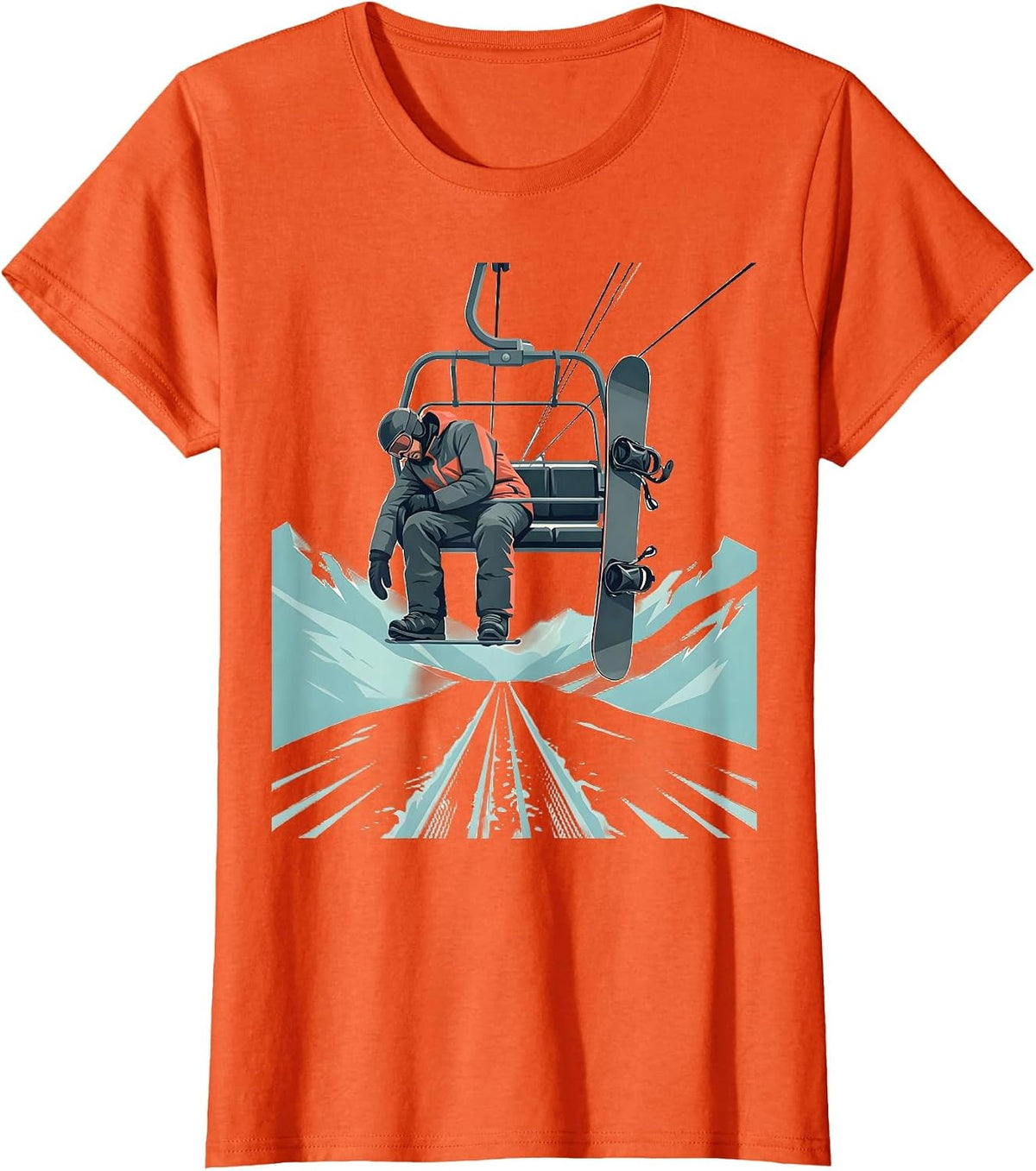 Sleeping Snowboarder Chairlift Slumped Humor Gift T-Shirt - Orange