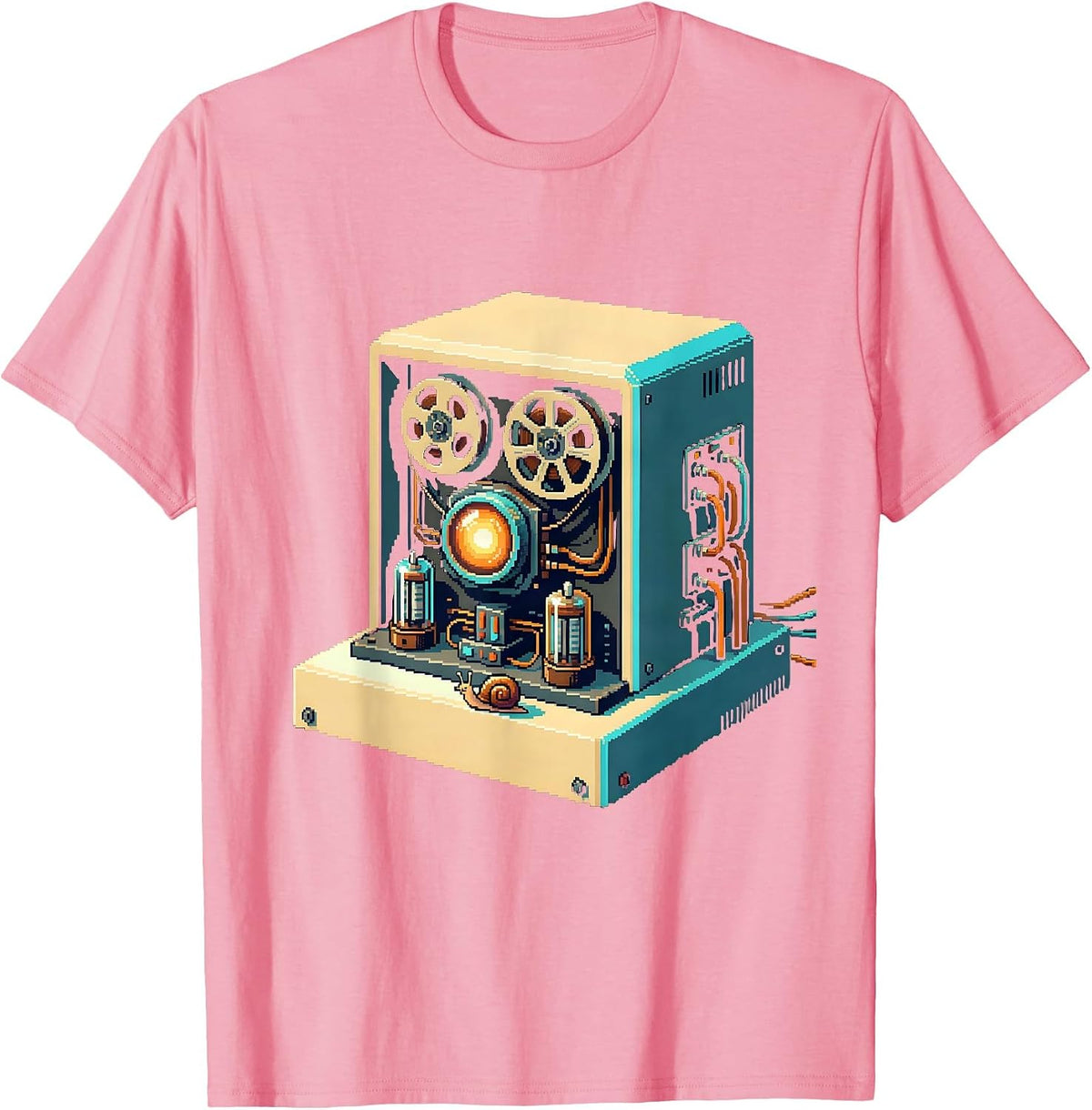 Men's Pixel-Art Vintage Computer Aging Humor T-Shirt - Pink