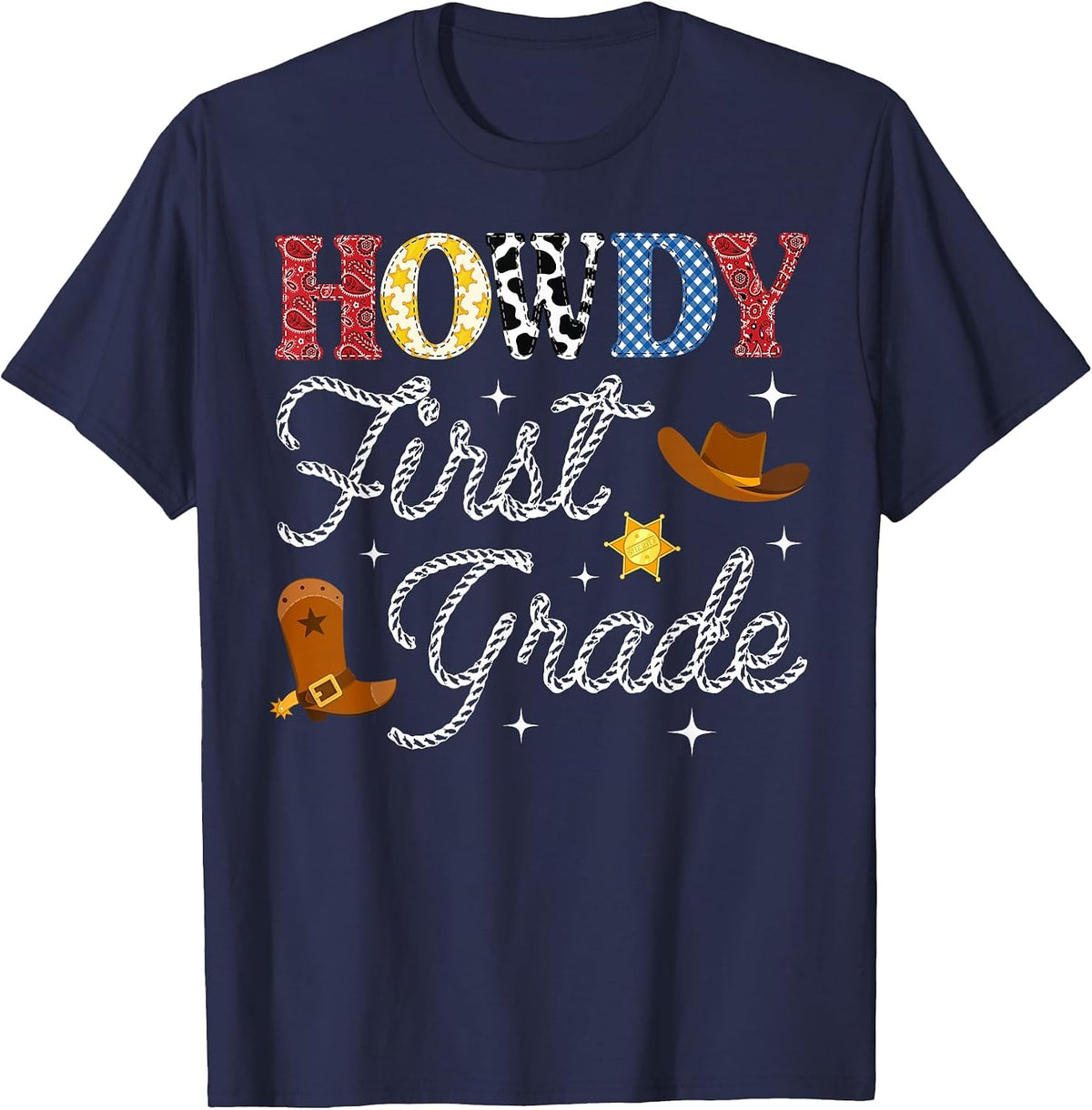 Howdy First Grade Back to School Western Teacher Student T-Shirt - Navy Blue