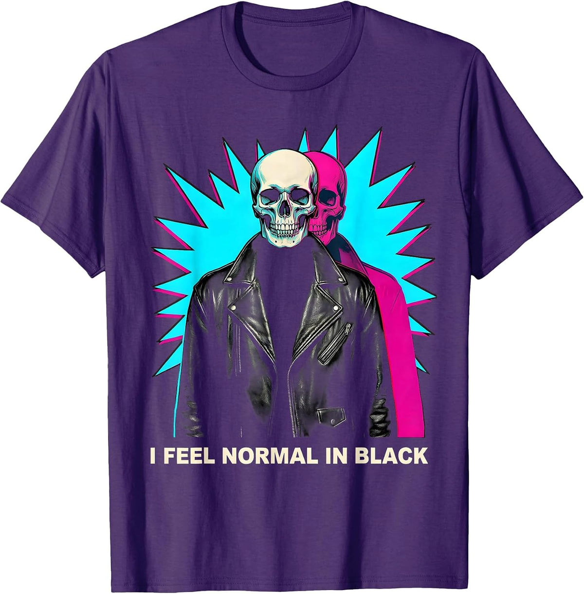 Men's I Feel Normal In Black Pop Art Goth Alt Skull Y2K Grunge T-Shirt - Purple