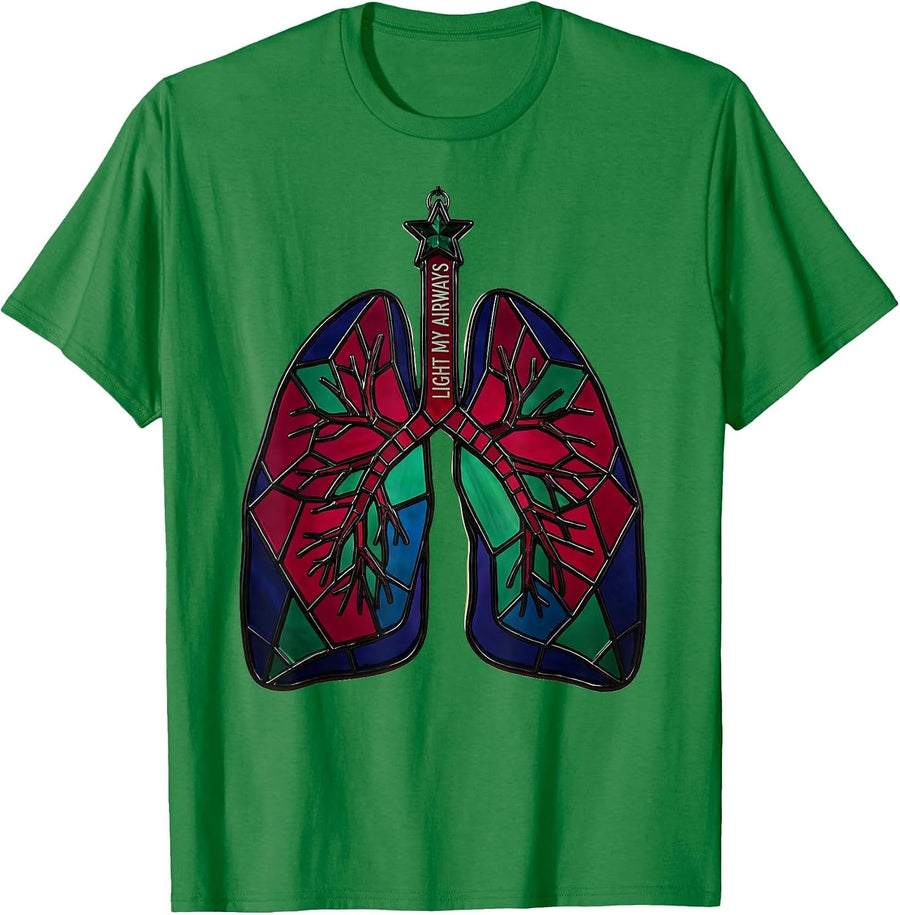 Men's Light My Airways Stained Glass Mosaic Respiratory Therapist T-Shirt - Kelly Green