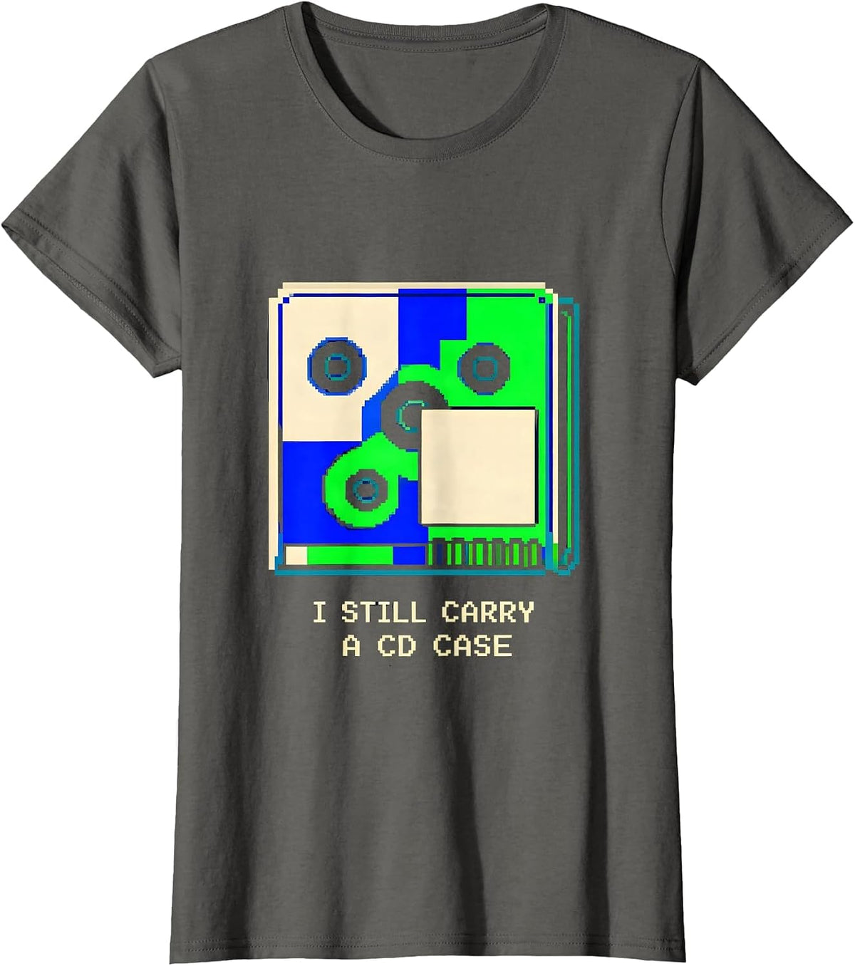 Women's I Still Carry A CD Case Pixel Art Y2K Streetwear Men T-Shirt - Asphalt Grey