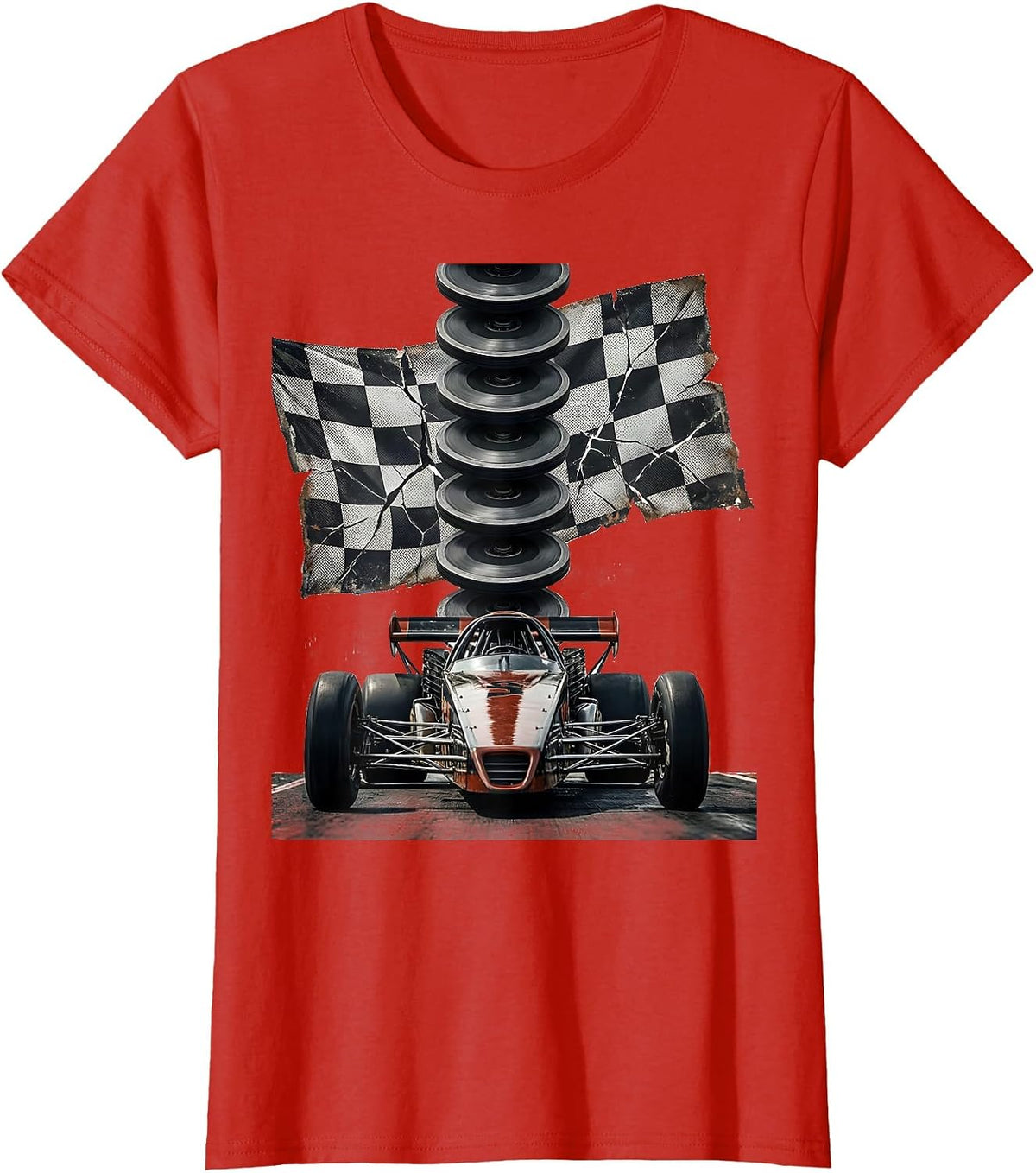 Women's Distressed Dragster Column RC Car Racing Enthusiast Humor T-Shirt - Red