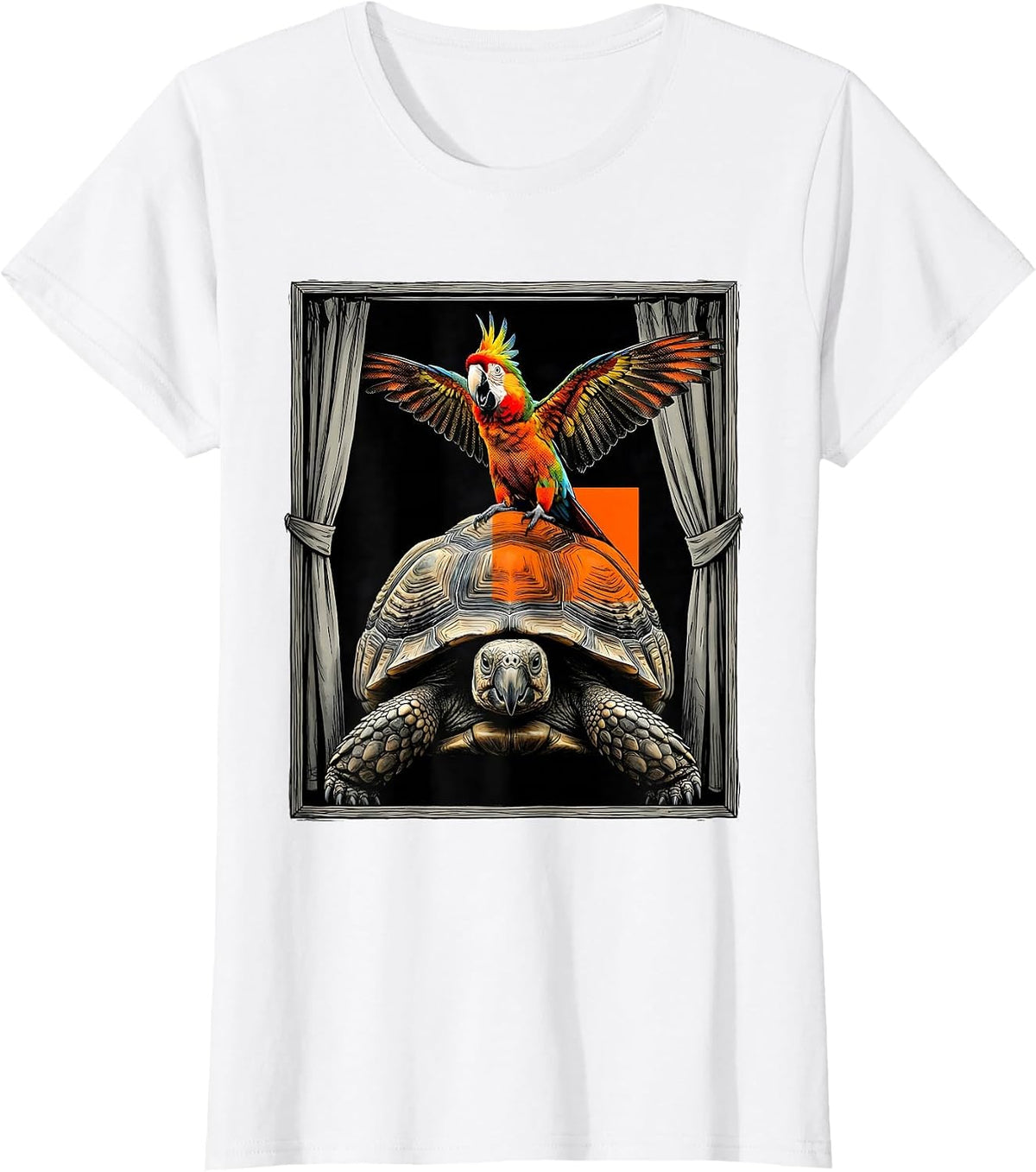 Tortoise Parrot Photobooth Funny Animal Portrait T-Shirt - White