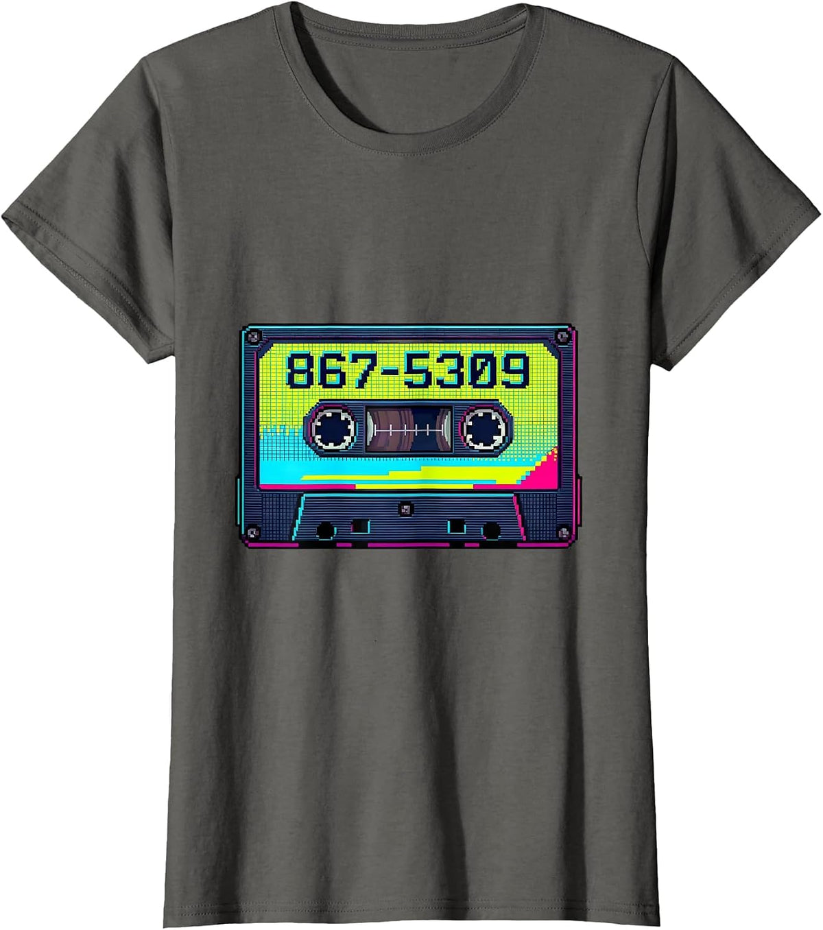 Women's 867-5309 Pixel Art Retro 80s Nostalgia Gen X Gift T-Shirt - Asphalt Grey