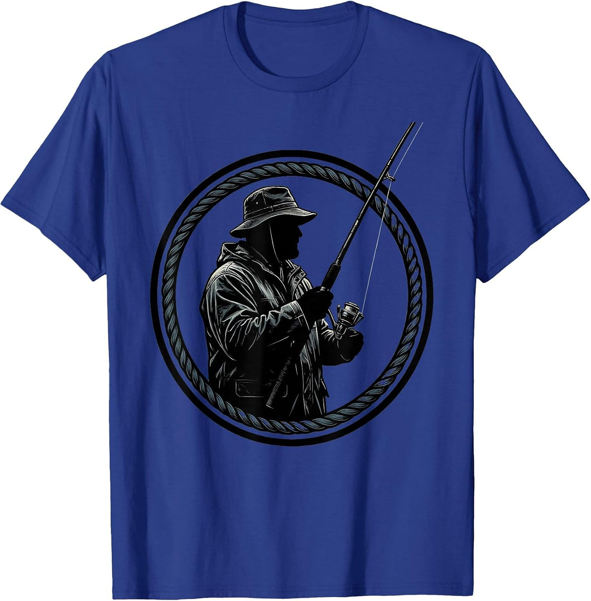 Old Fisherman in Rain Hat and Slicker Graphic T-Shirt - Royal Blue