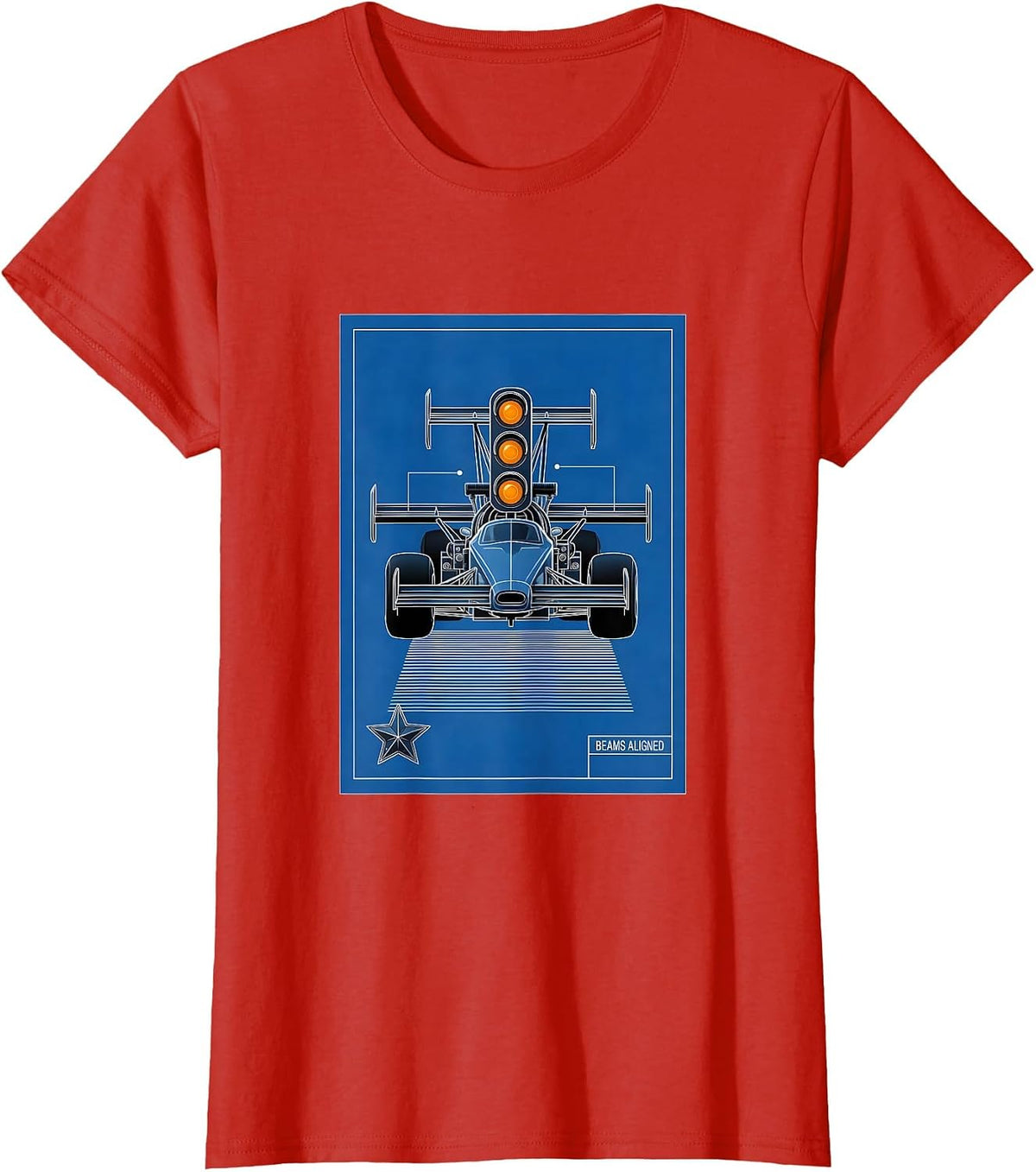 Beams Aligned Technical Blueprint RC Car Drag Racing T-Shirt - Red