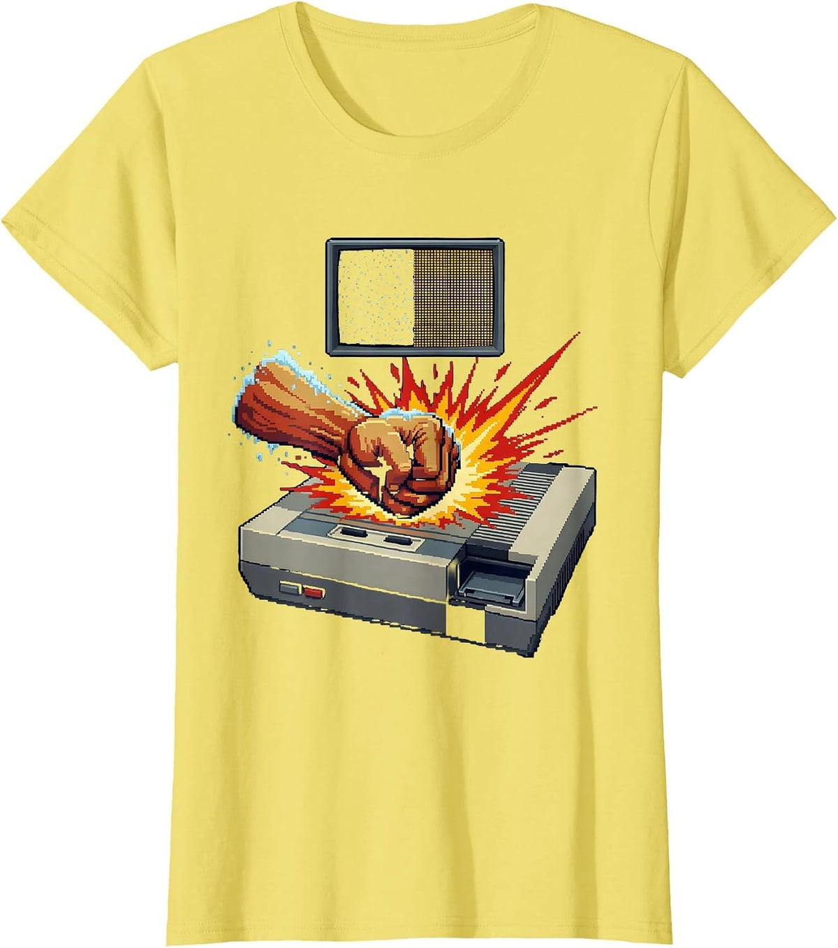 Pixel Art Console Fist Retro Gamer Humor T-Shirt - Lemon Yellow
