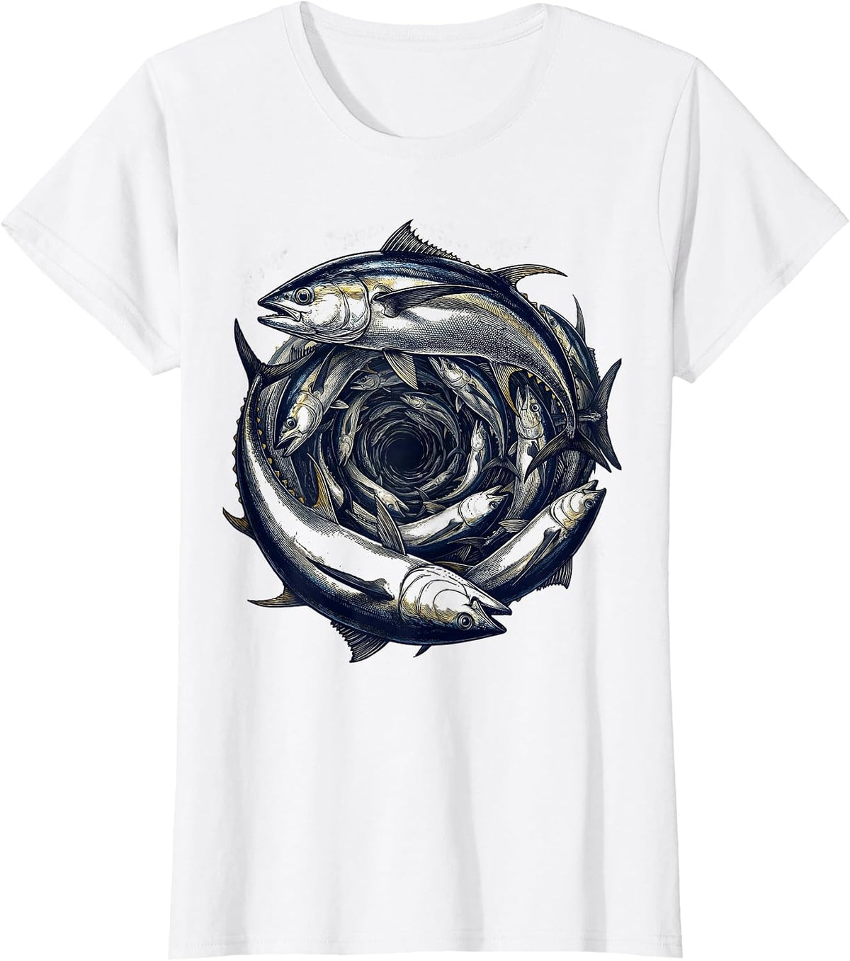Tuna School Deep Blue Ocean Fishing Graphic T-Shirt - White