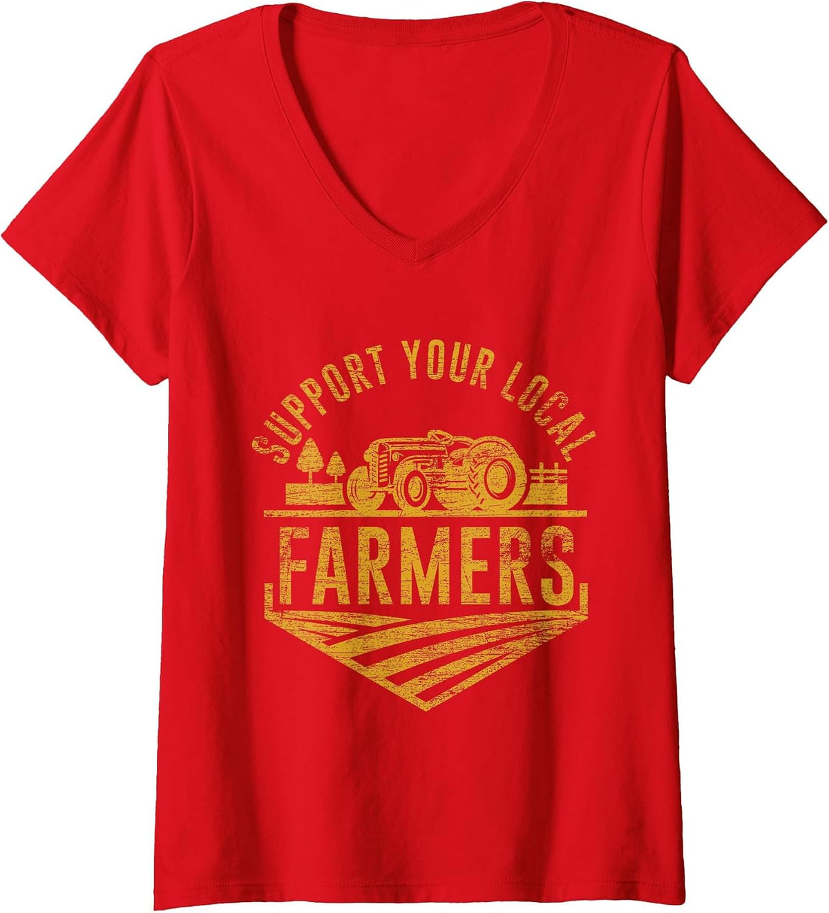 Women's Support Your Local Farmers V-Neck T-Shirt - Red
