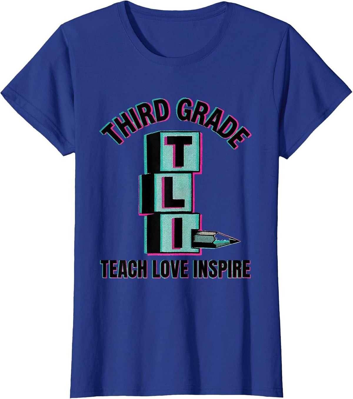 Women's Third Grade Teach Love Inspire Retro Teacher Back To School T-Shirt - Royal Blue