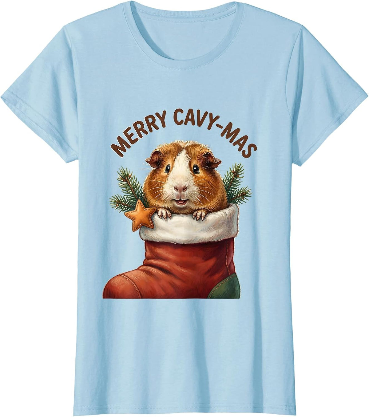 Merry Cavy-mas Storybook Guinea Pig Christmas Pet Lover T-Shirt - Baby Blue