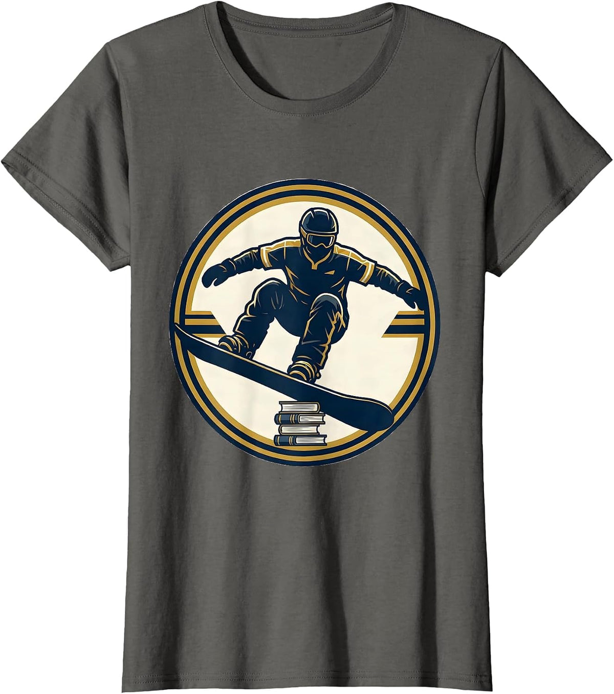 Women's Snowboarder Varsity Crest Ski And Snowboard Winter Sports T-Shirt - Asphalt Grey