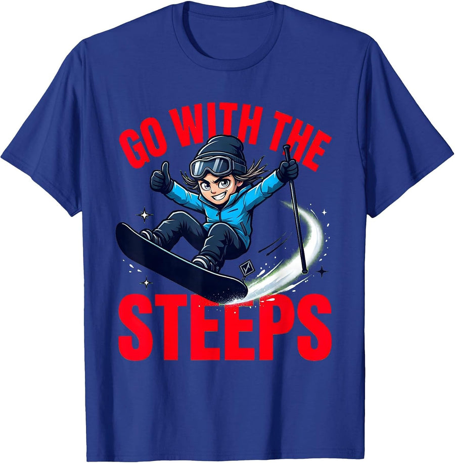 GO WITH THE STEEPS Funny Snowboarder Ski Season T-Shirt - Royal Blue
