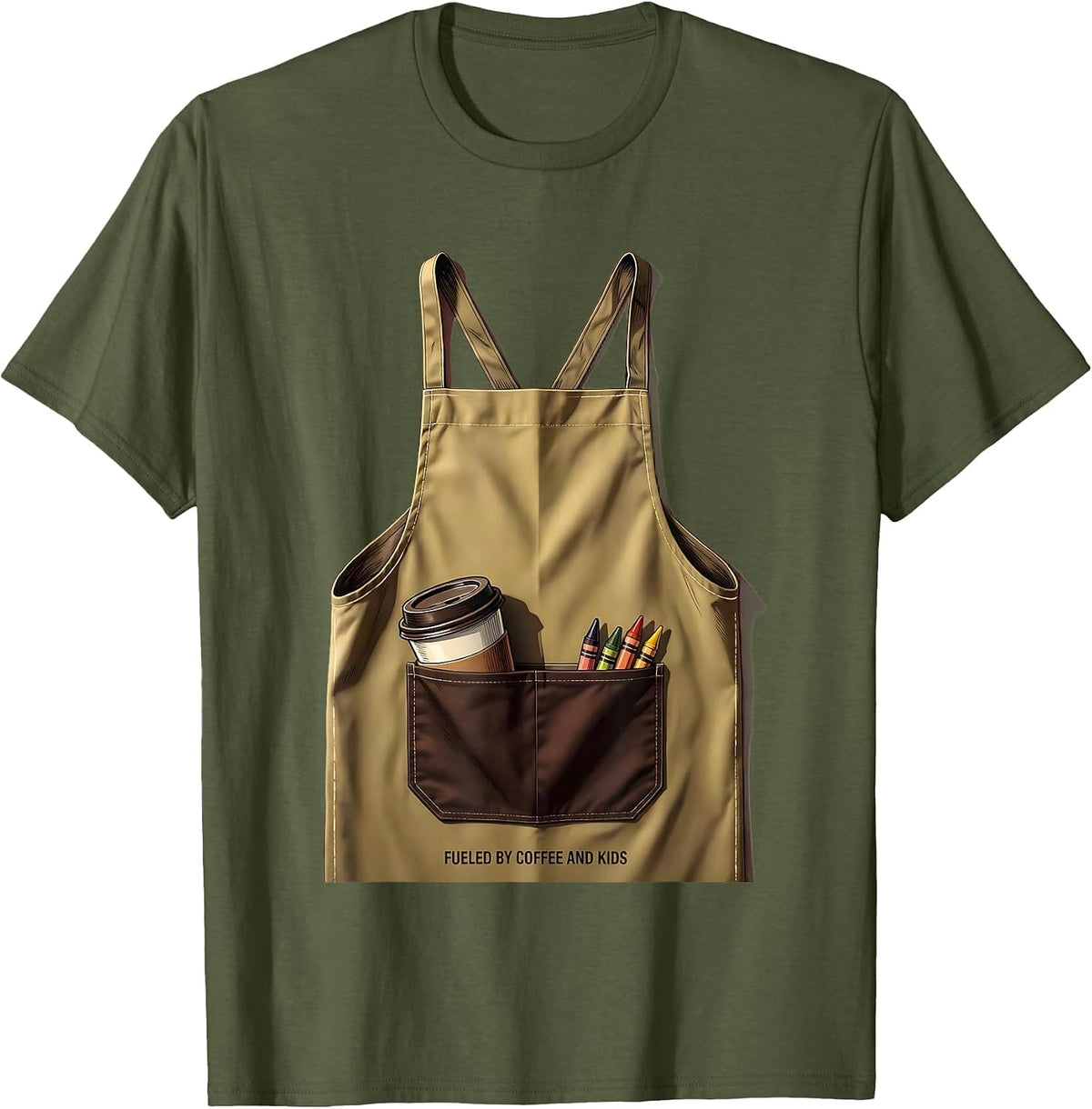 Fueled by Coffee and Kids Paraprofessional Design T-Shirt - Olive Green