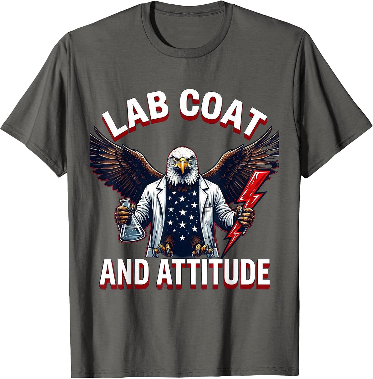 Lab Coat And Attitude Science Teacher Design T-Shirt - Asphalt Grey