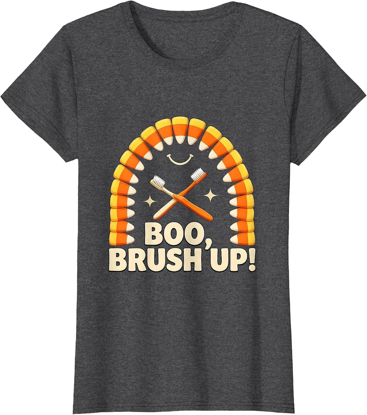 Women's Boo Brush Up Playful Dental Humor Halloween Dentist Costume T-Shirt - Dark Heather Grey