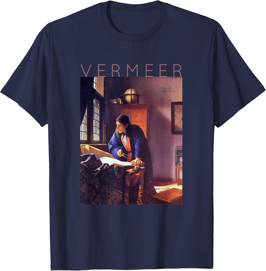 Johannes Vermeer - Art for Artists - The Geographer T-Shirt - Navy Blue