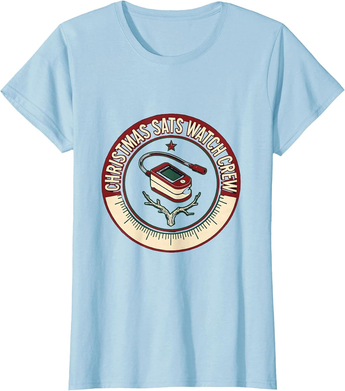 Christmas Sats Watch Crew Respiratory Therapist RT T-Shirt - Baby Blue