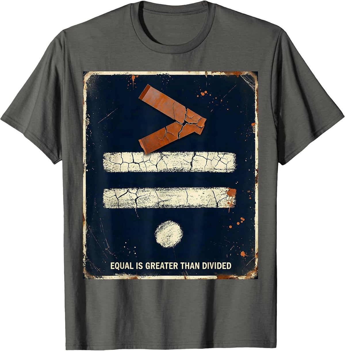 Men's Equal Is Greater Than Divided Distressed Antiracism Math T-Shirt - Asphalt Grey