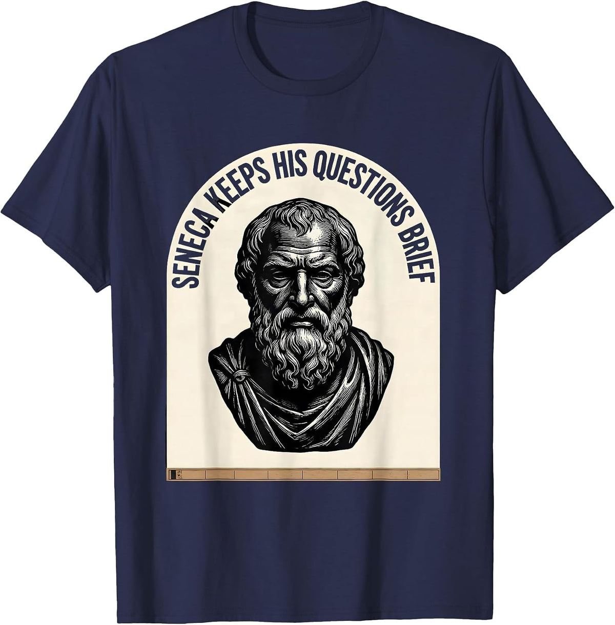 Seneca Keeps His Questions Brief Funny Philosopher Pun Meme T-Shirt - Navy Blue