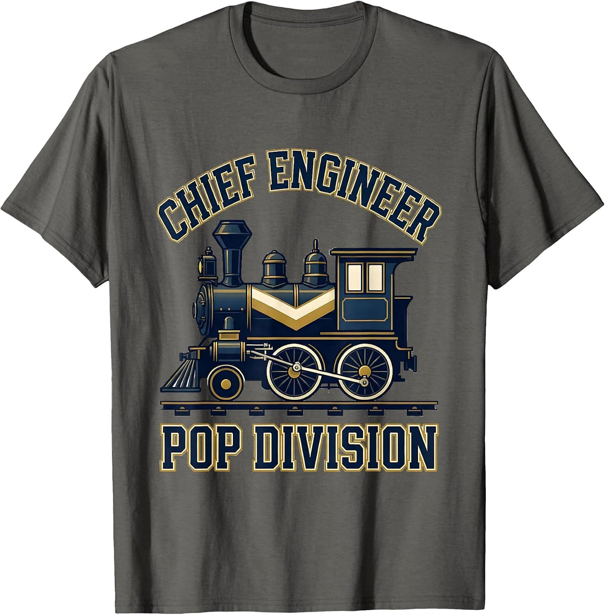 Chief Engineer Pop Division Funny Train Enthusiast Model T-Shirt - Asphalt Grey