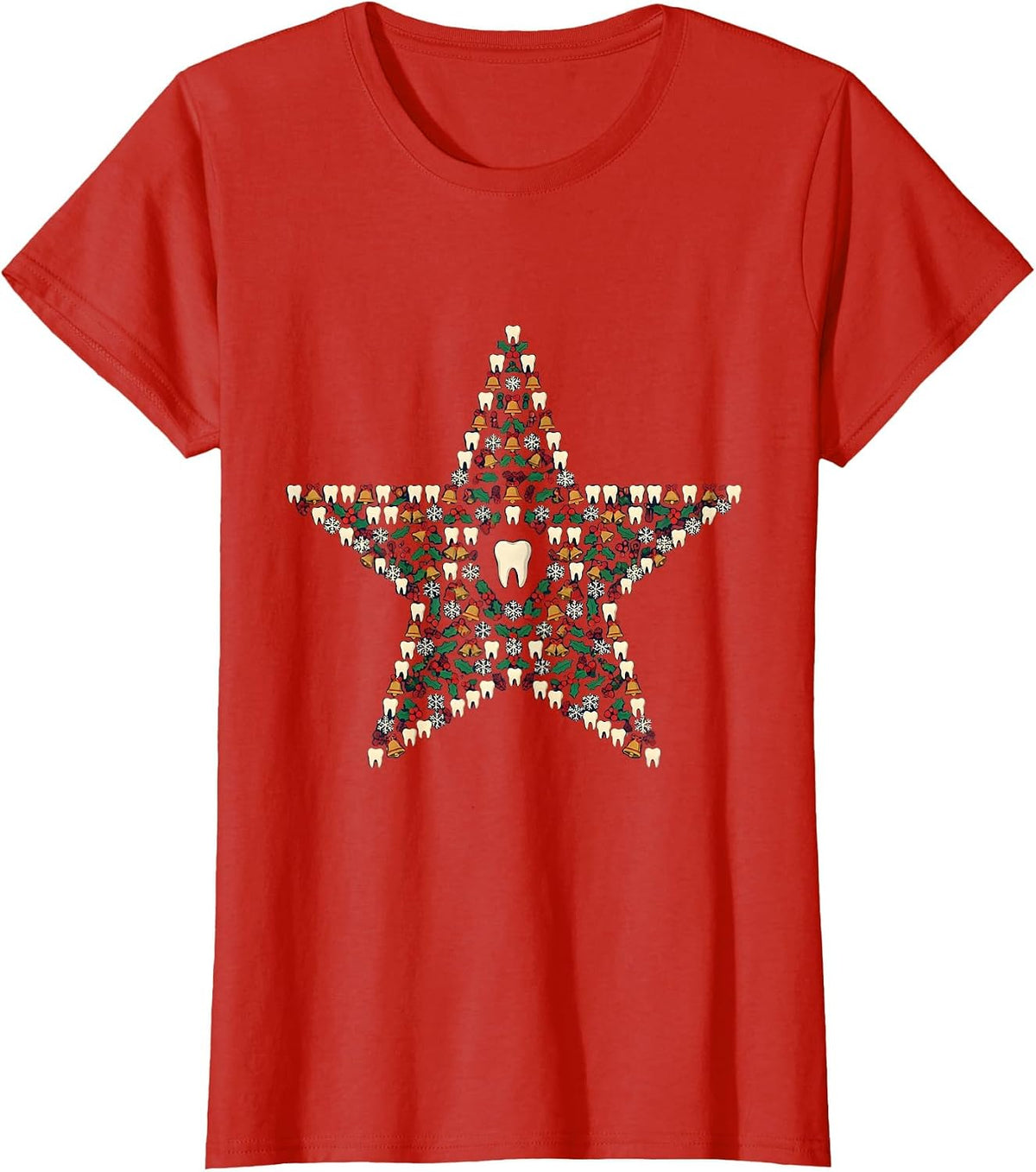 Five-Point Star Dental Christmas Dentist Gift T-Shirt - Red