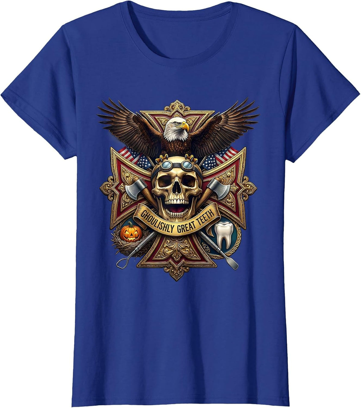 Women's Halloween Dental Ghoulishly Great Teeth Design T-Shirt - Royal Blue