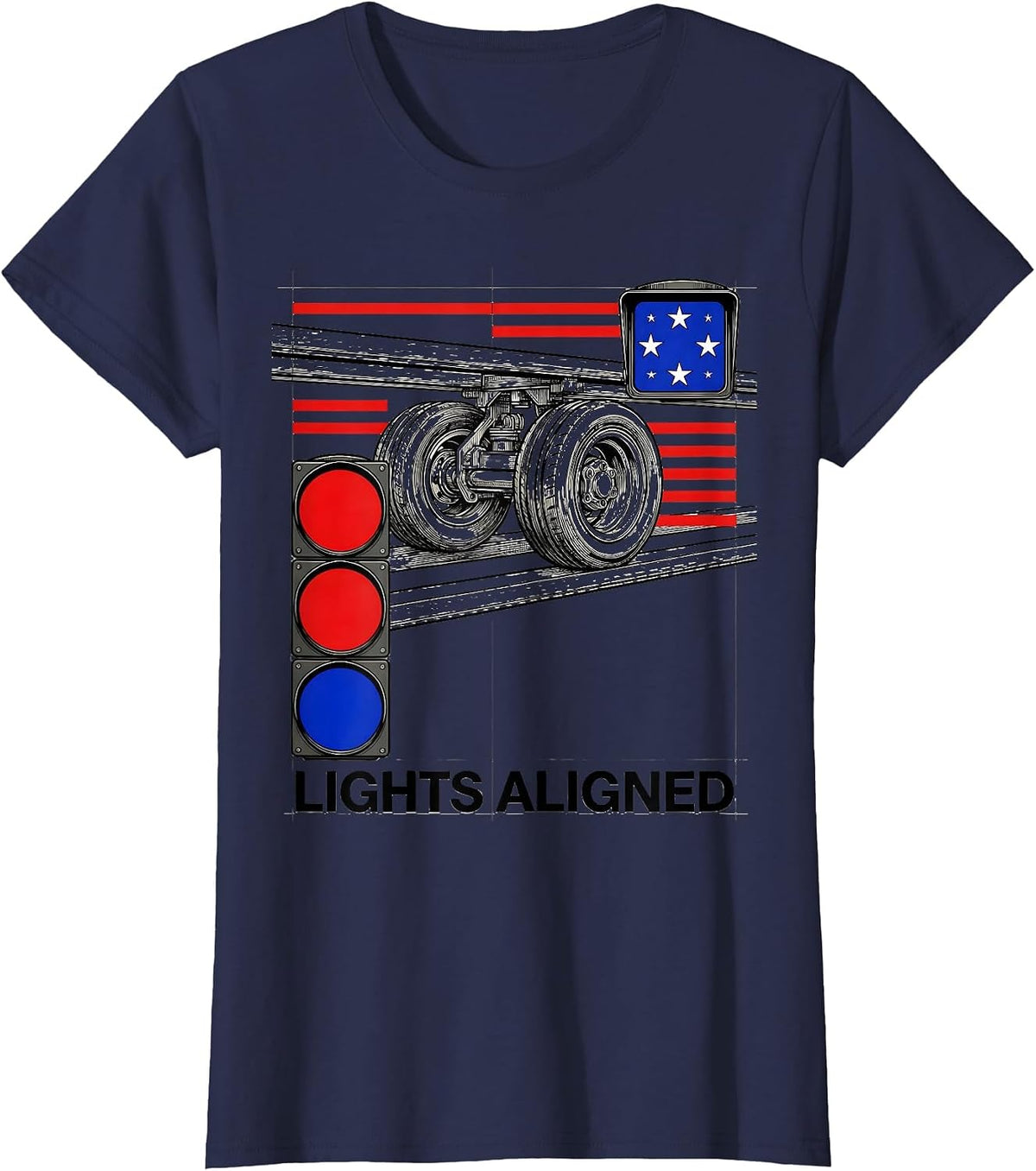 Women's Lights Aligned Swiss International RC Car Racing Drag Strip T-Shirt - Navy Blue