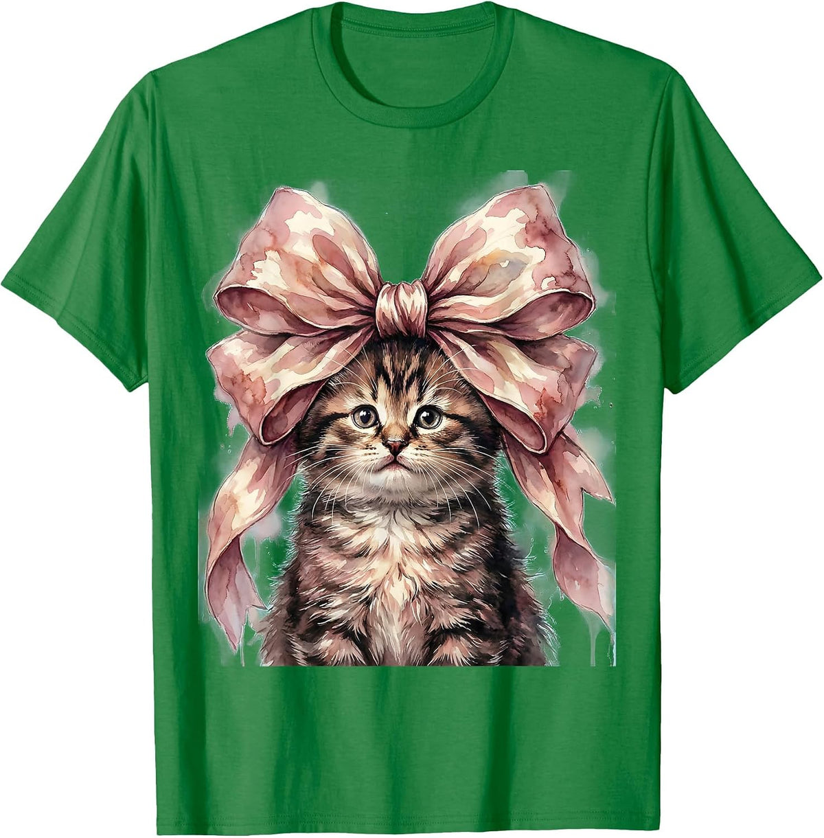 Men's Mimi Cat with Oversized Bow Crown Graphic T-Shirt - Kelly Green