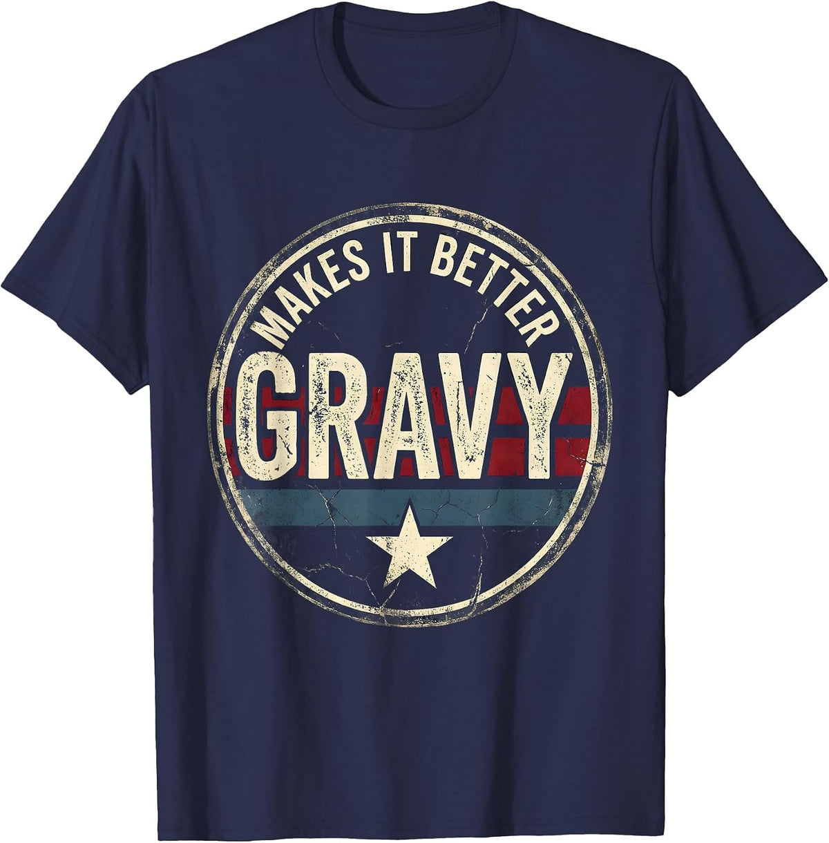 Men's Gravy Makes It Better Turkey Dinner Design T-Shirt - Navy Blue