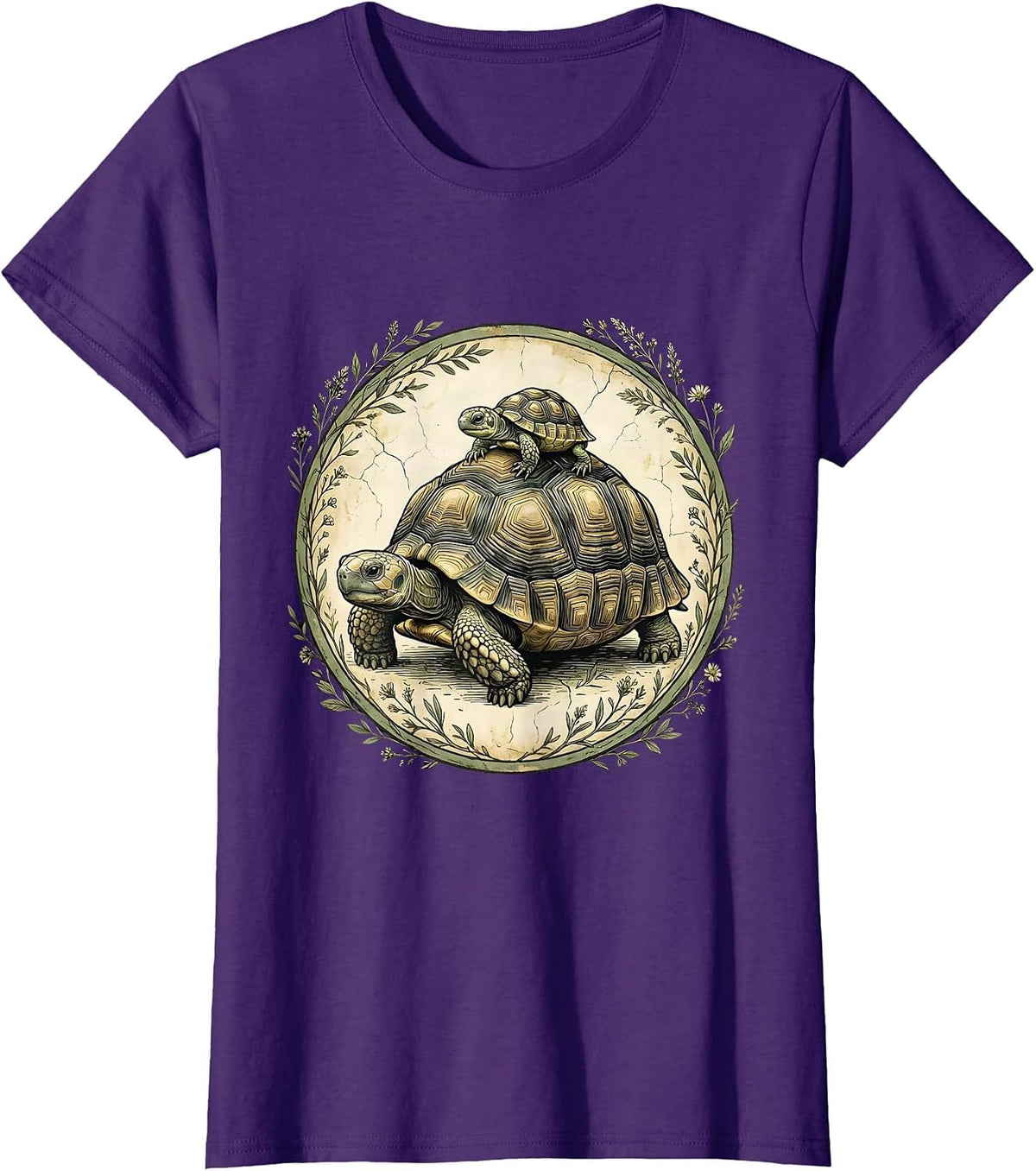 Women's Mama Tortoise With Hatchling On Her Back T-Shirt - Purple