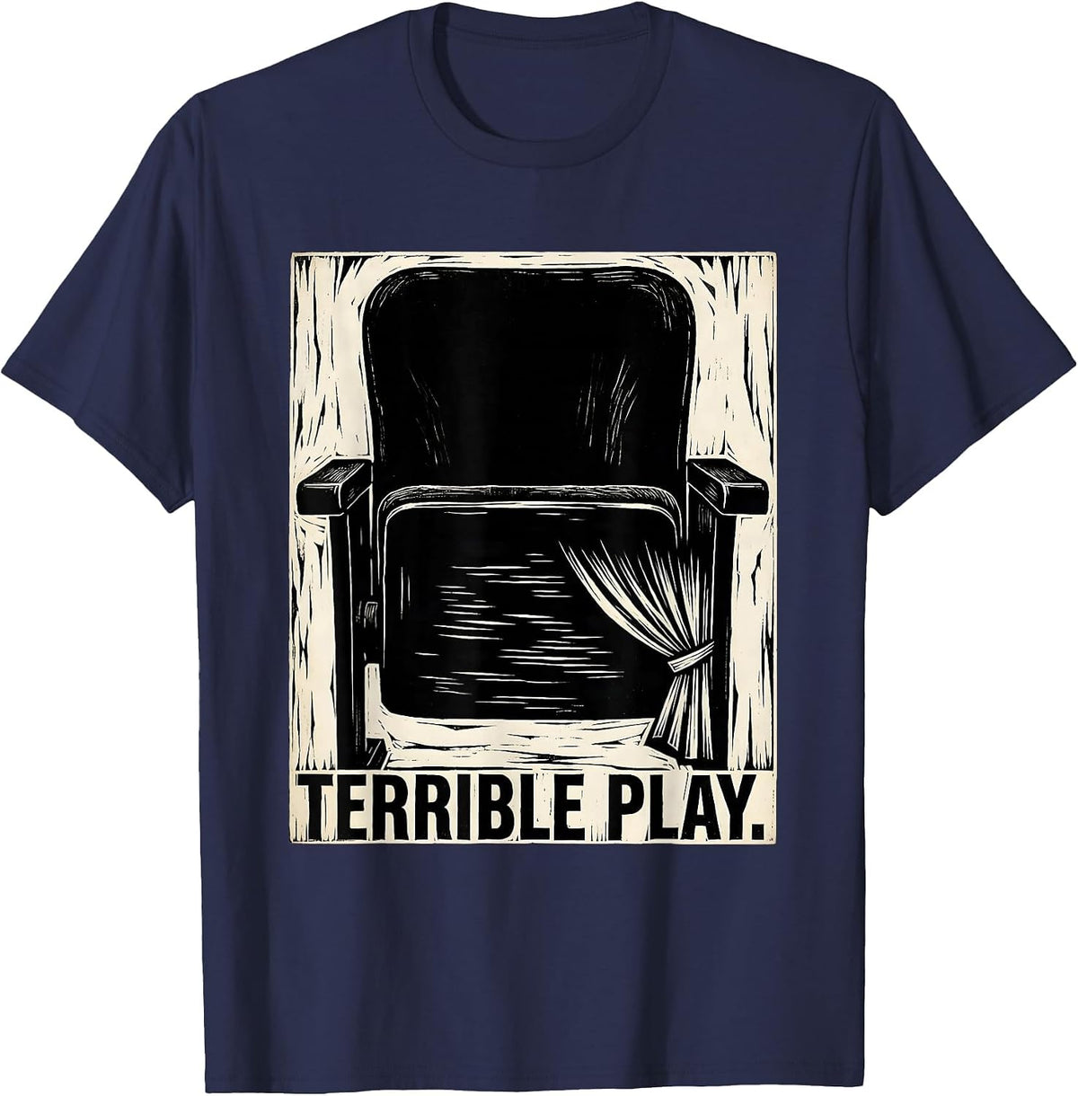 Men's Terrible Play Linocut Dark Historical Humor Abraham Lincoln T-Shirt - Navy Blue