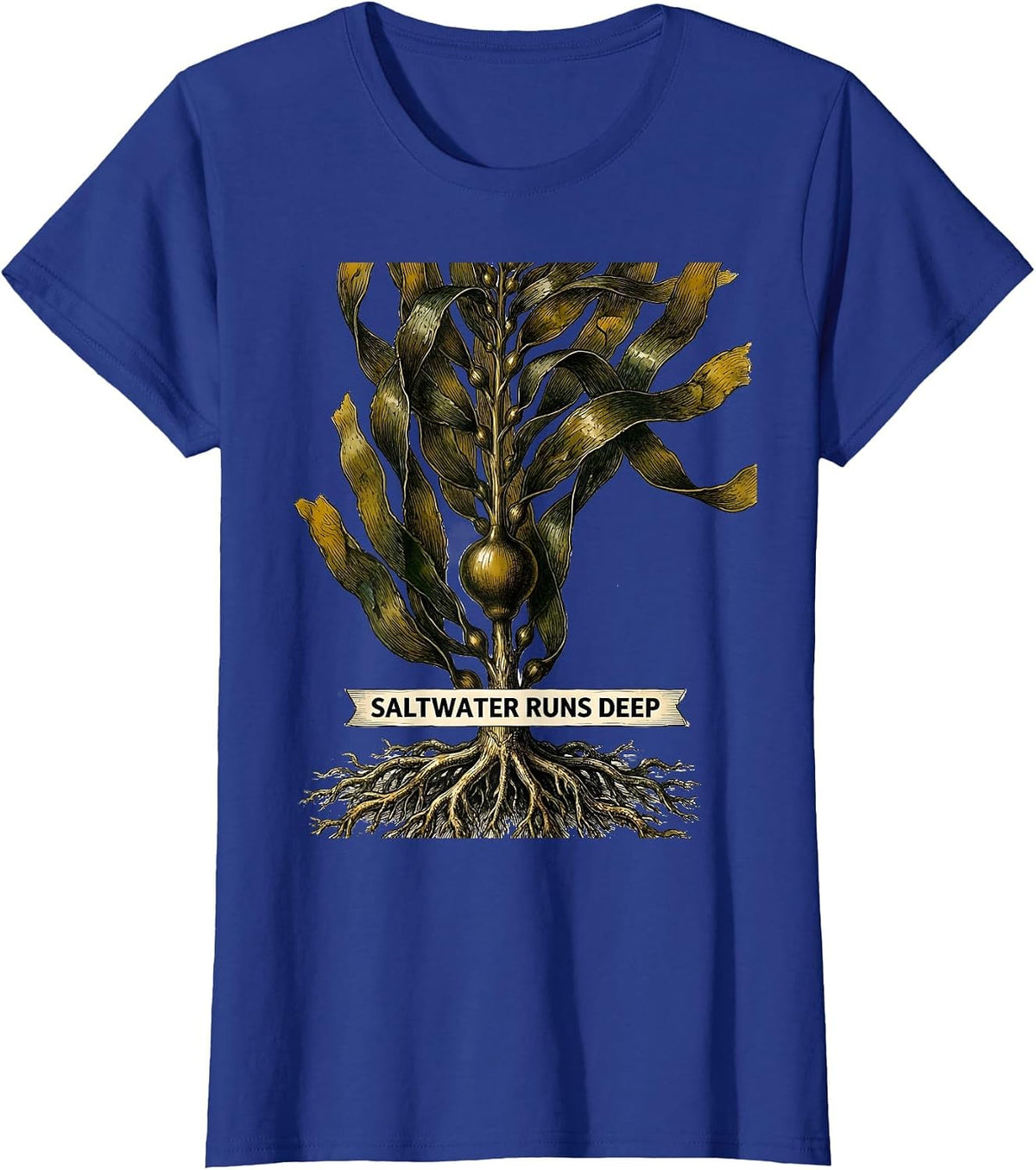 Women's Saltwater Runs Deep Sailor Graphic Design T-Shirt - Royal Blue