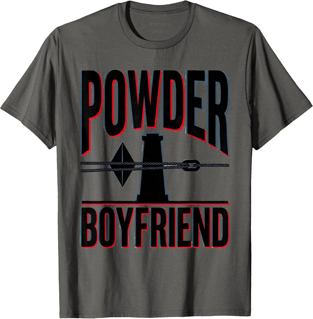 Men's Powder Boyfriend Funny Ski Snowboard Enthusiast Gift T-Shirt - Asphalt Grey