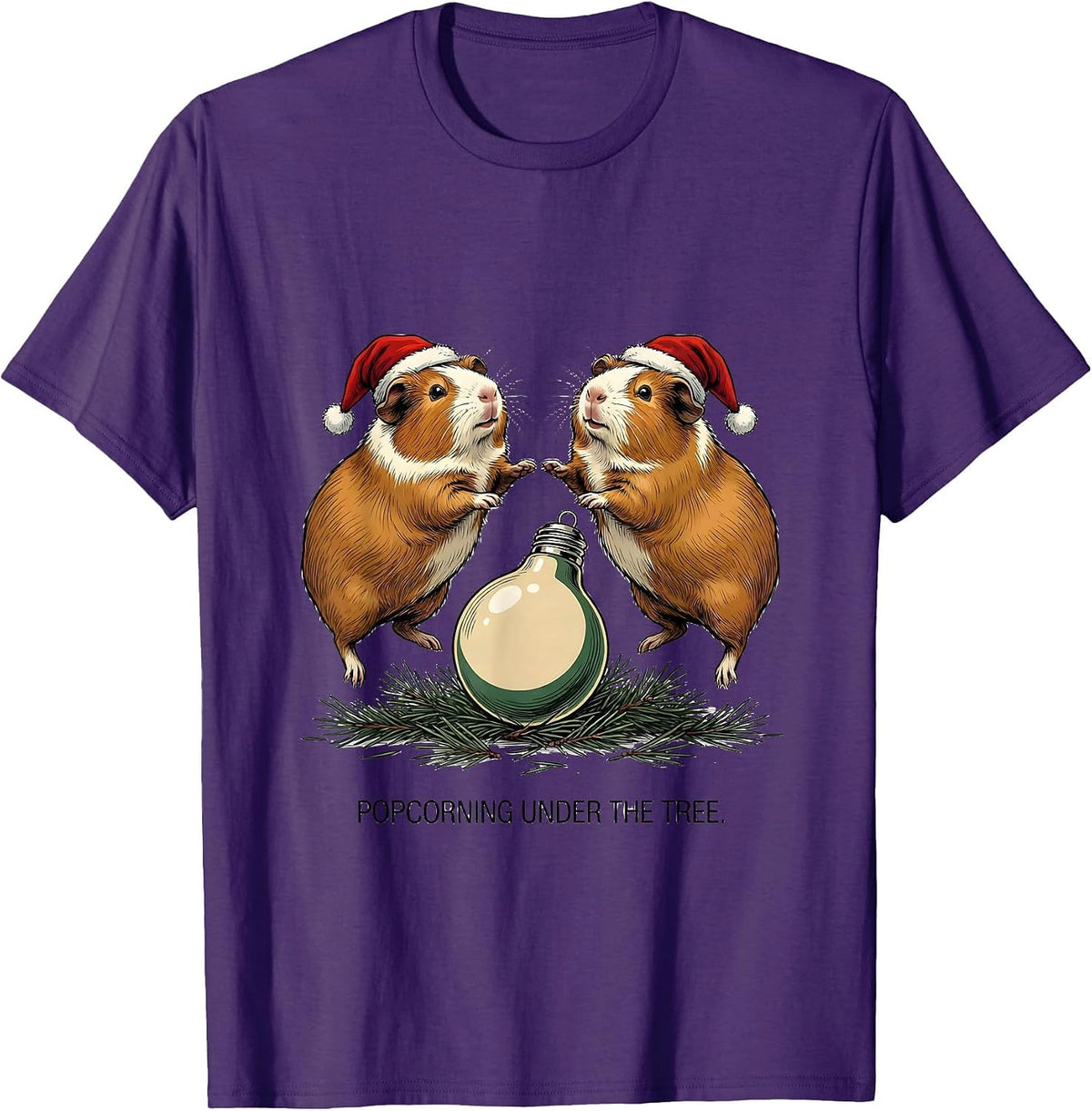 Men's Popcorning Under The Tree Funny Guinea Pig Christmas Santa T-Shirt - Purple