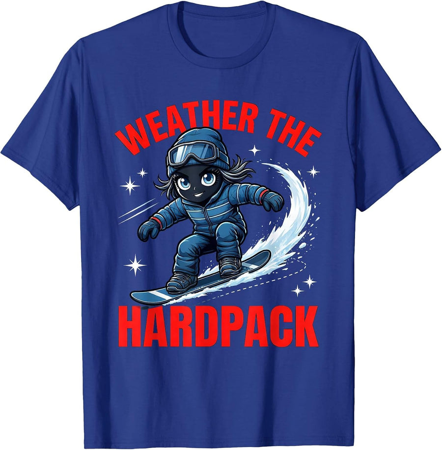 Weather the Hardpack Funny Snowboarder Winter Sports T-Shirt - Royal Blue