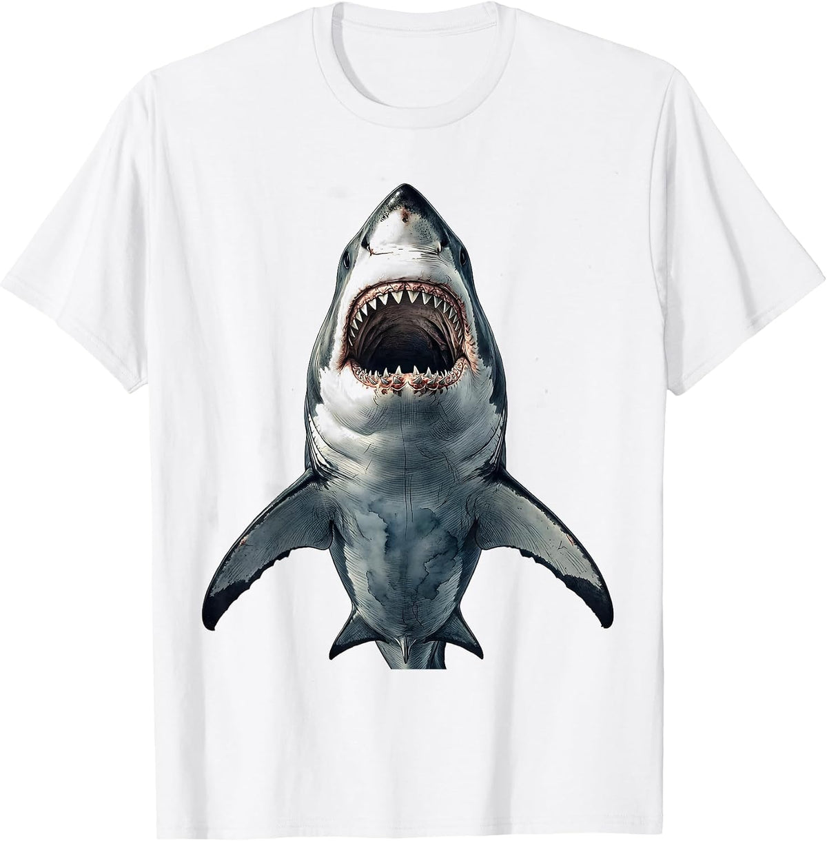 Men's Great White Shark Rising From The Deep T-Shirt - White