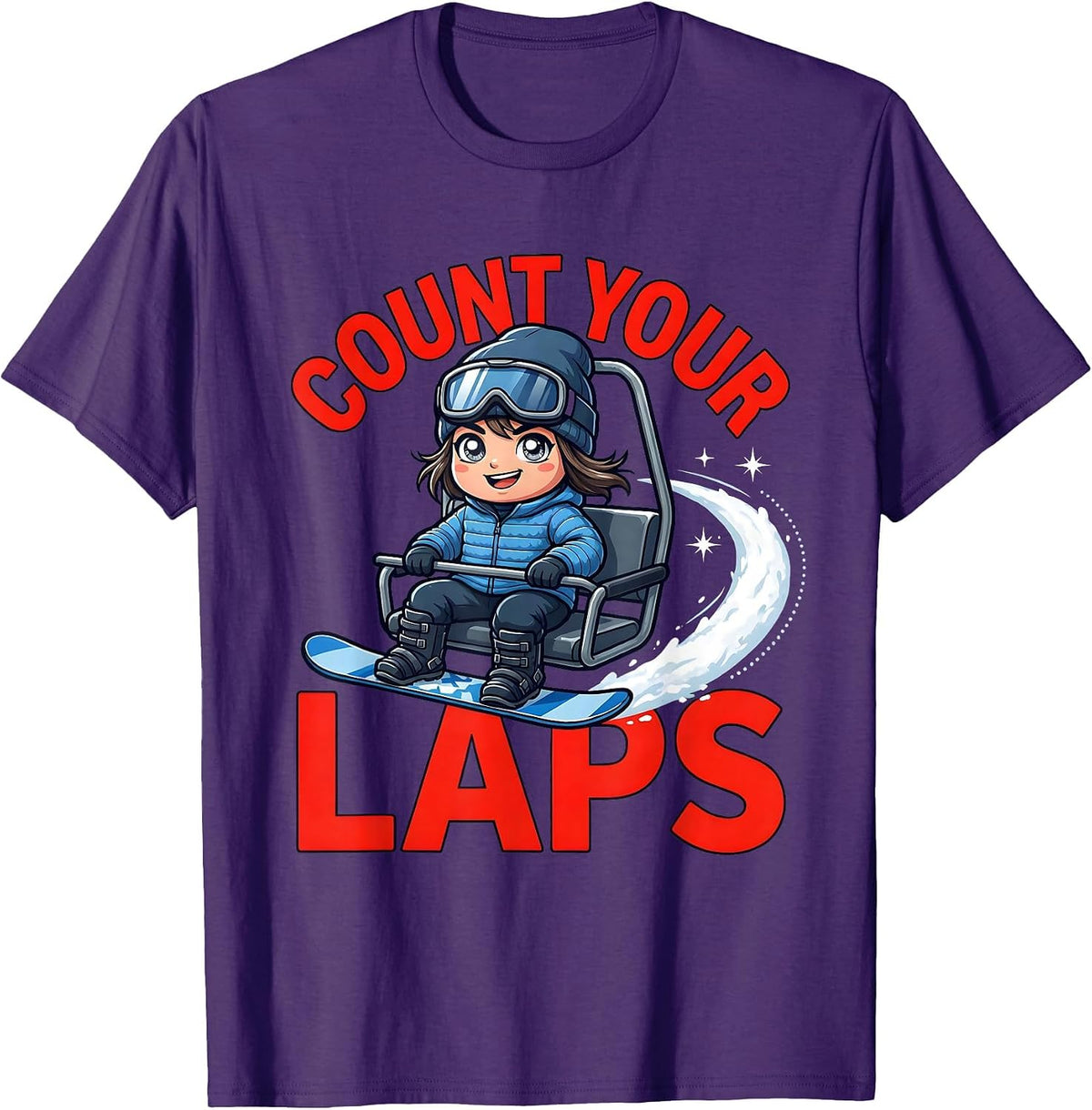 Men's COUNT YOUR LAPS Funny Snowboarder Ski Trip T-Shirt - Purple