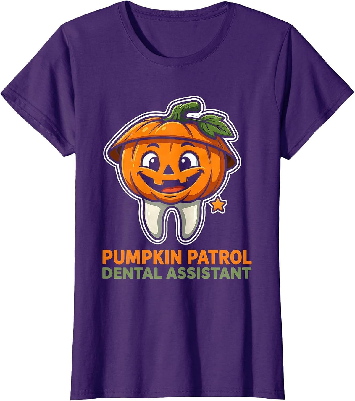 Women's Pumpkin Patrol Dental Assistant Cartoon Halloween Dental T-Shirt - Purple
