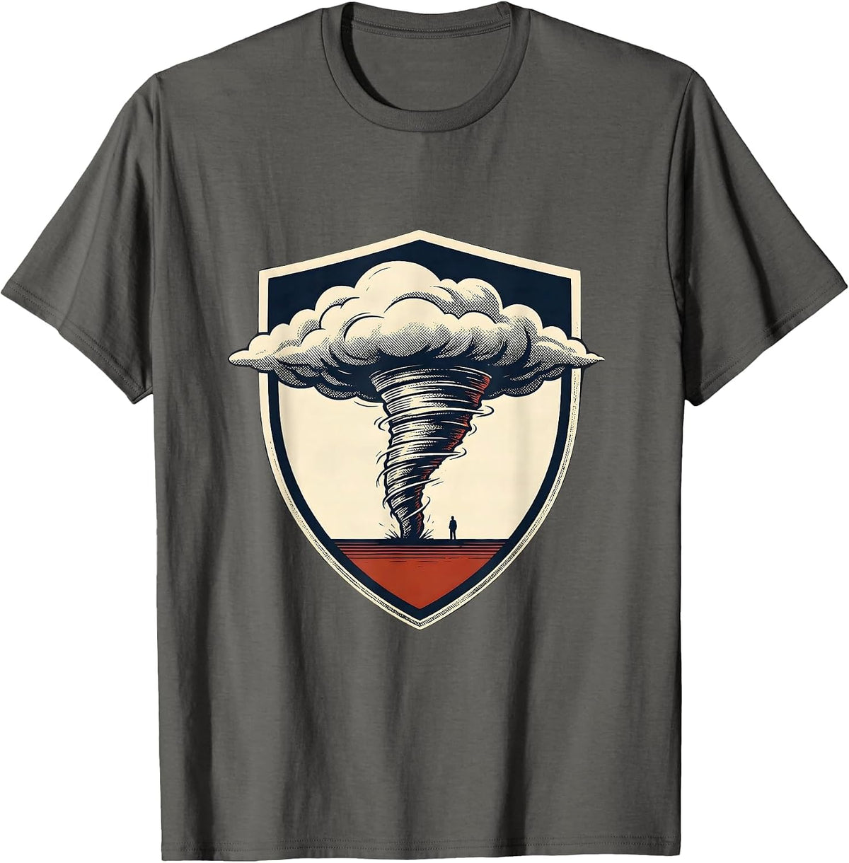 Tornado Crest Emblem Storm Chaser Meteorology Enthusiast T-Shirt - Asphalt Grey