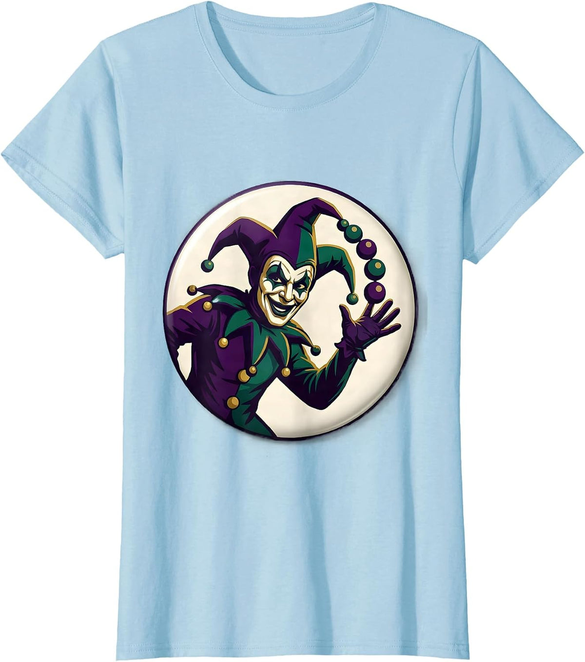 Women's Sealed Jester Badge Mardi Gras Carnival Party T-Shirt - Baby Blue