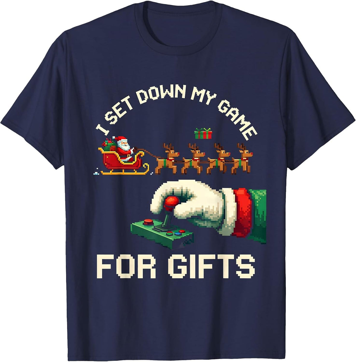 I Set Down My Game For Gifts Funny Gamer Christmas Pixel Art T-Shirt - Navy Blue