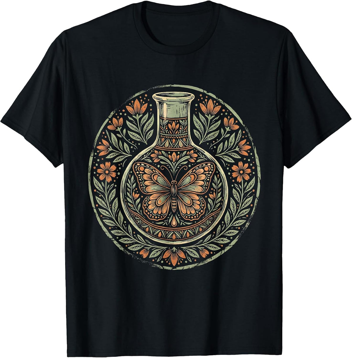 Men's Science Beaker Butterfly Illustration Teacher Gift T-Shirt - Black